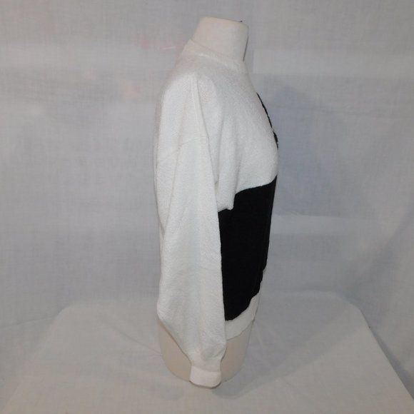 Vintage 90s Perspective Womens L Black White Embroidered Floral Sweater - Picture 10 of 13